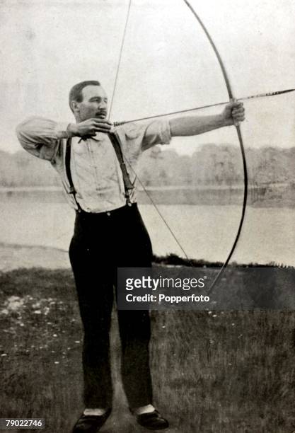 Sport, Archery, 1900 Olympic Games, Paris, France, Henri Herouin, France, the winner of the Au cordon dore-50 metres, which is now an Olympic...