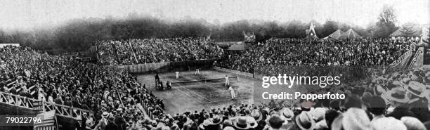 Sport, Tennis, Paris, France, July 1928, A panoramic shot of the Roland-Garros stadium, with the Final of the Davis Cup in progress between France's...