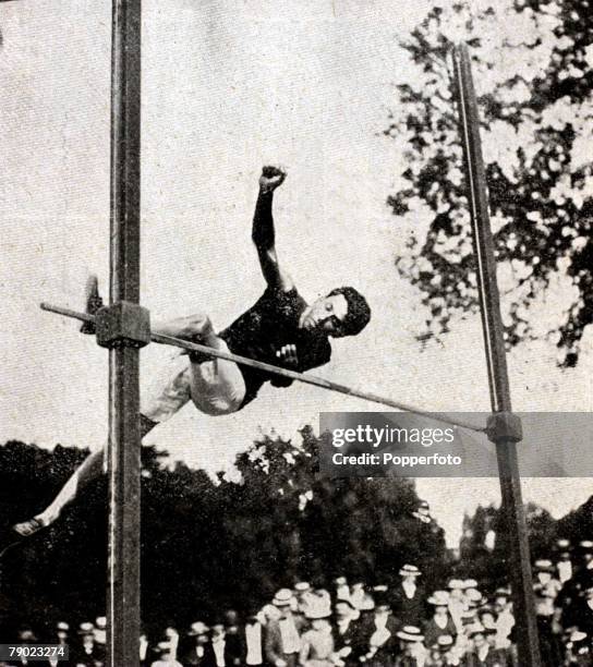 Sport, Athletics, 1900 Olympic Games, Paris, France, Mens High Jump, The Gold medal winner Irving Baxter of the U,S,A, seen in action