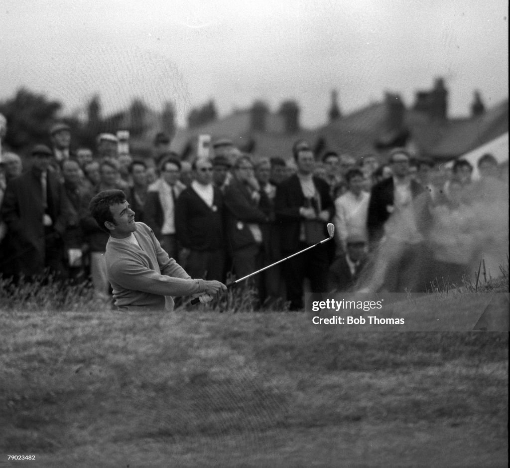 Golf. 1969 British Open Golf Championship. Royal Lytham St. Annes. Tony Jacklin, Great Britain, the 1969 Open Champion playing from a bunker.