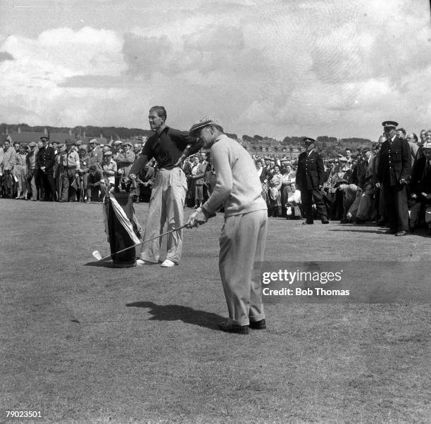 Golf, 1953 British Open Golf Championship, Carnoustie, U,S,A,'s Ben Hogan 1953 Open Champion plays a shot on his way to becoming the Open Champion