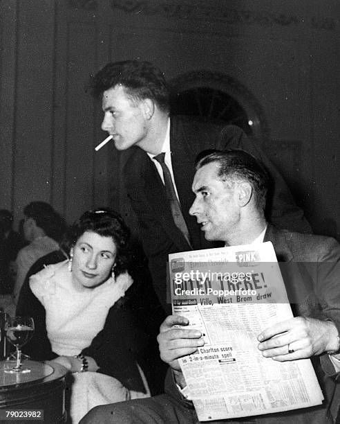 Sport, Football, Manchester, England Ray Wood and Albert Scanlon are pictured at the celebration dinner for the League Championship winning...