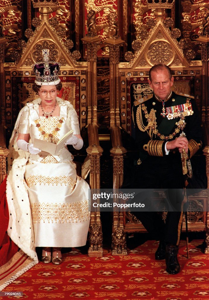 Royalty. October 1975. State Opening of Parliament. Her Majesty Queen Elizabeth II with Prince Philip, Duke of Edinburgh.