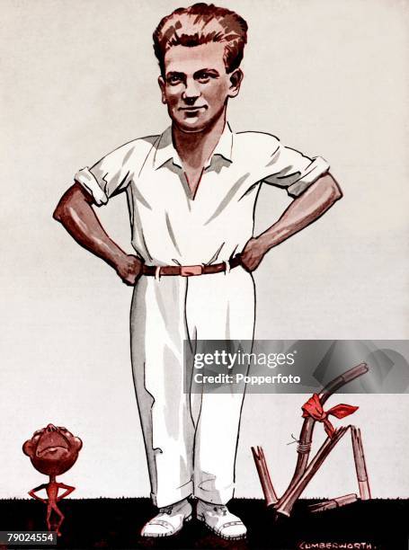 Sport Illustration, Cricket, Australia Drawing of Harold Larwood -The Destroying Angel+ Nottinghamshire and England fast bowler who was at the centre...