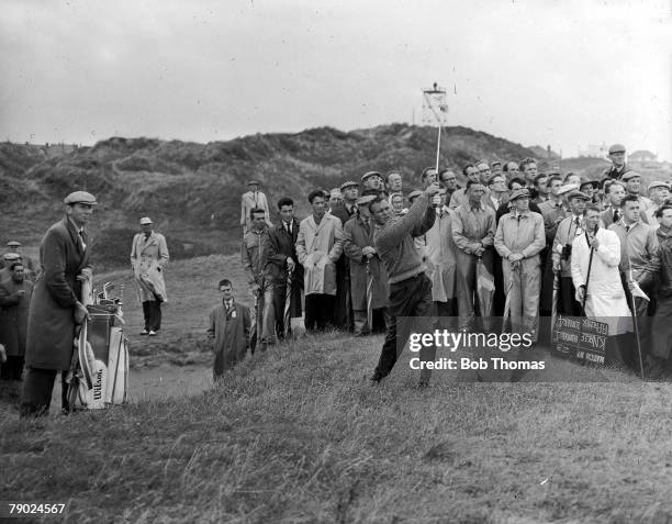 Golf, British Open Golf Championships, June 1961, Royal Birkdale, Southport, USA+s legendary golfer Arnold Palmer is pictured after having hacked his...