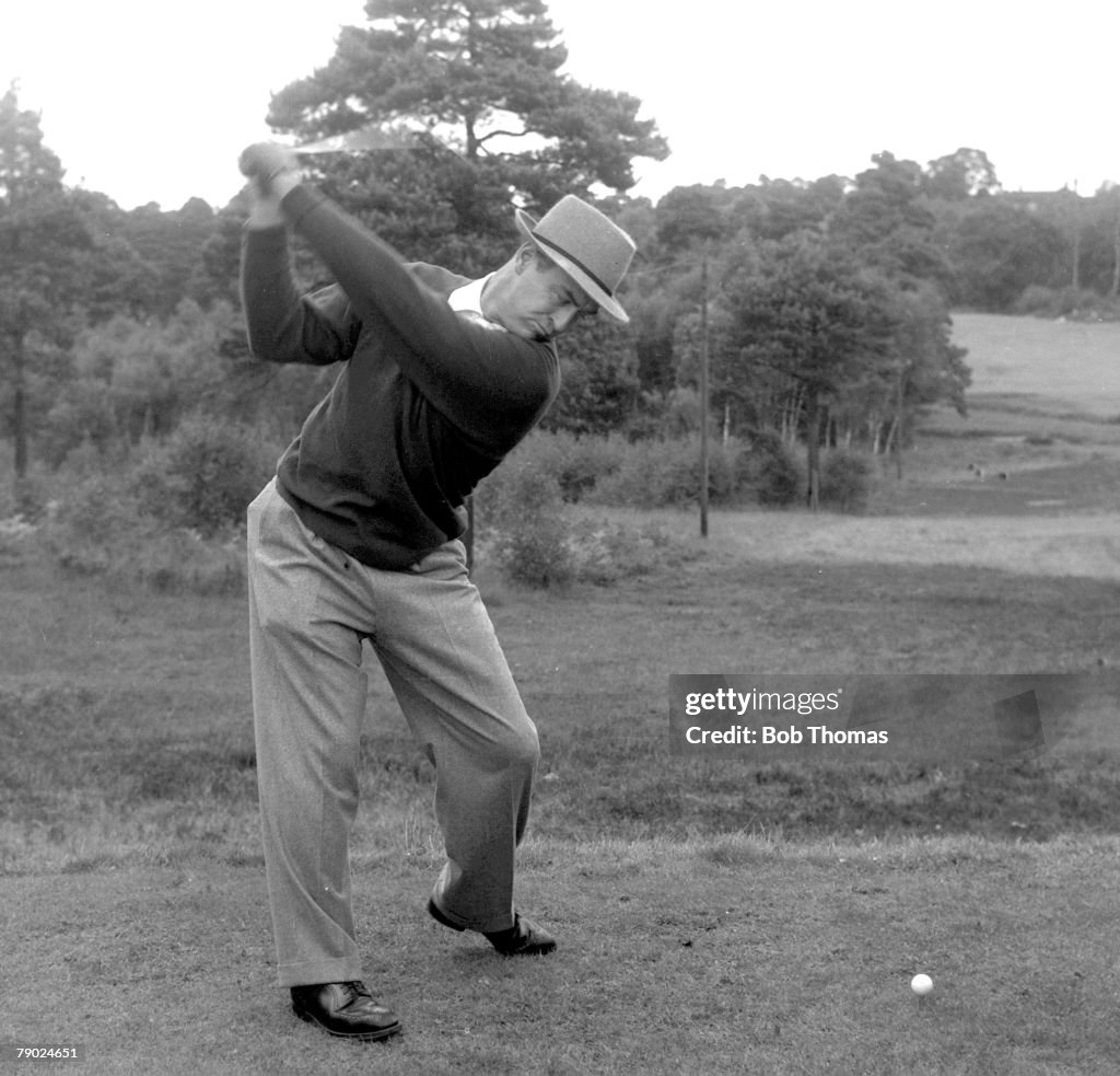 Golf. 1953 Ryder Cup at Wentworth. A picture of Sam Snead of the USA playing a shot.