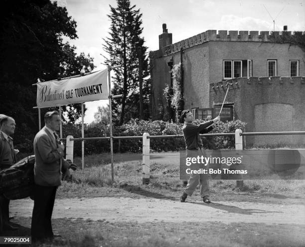 Golf, Ballantine Championships, August 1960, Wentworth, Surrey, English golfer Peter Alliss is pictured after hitting a tee shot