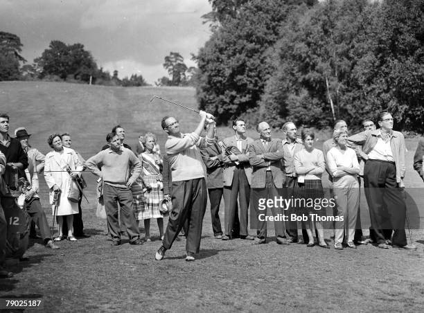 Golf , Ballantine Championships, August 1960, Wentworth, Surrey, American golfer Bob Rosburg is pictured hitting a lofted approach to the green, as...
