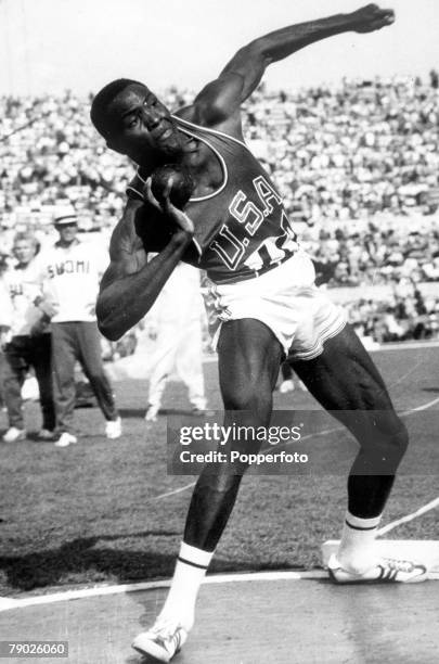 Olympic Games, Rome, Italy, Decathlon, USA's gold medal winner Rafer Johnson in action during the shot put event