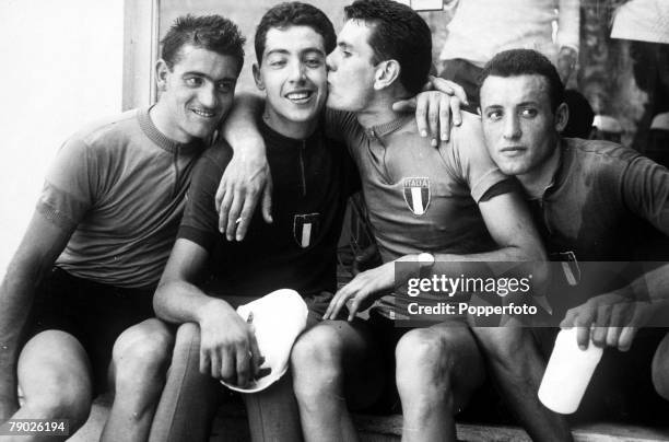 Olympic Games, Rome, Italy, Cycling, 100 Kilometres Road Race, The Italian team who won the gold medal, L-R: Bailetti, Trappe, Cogliati and Fornoni