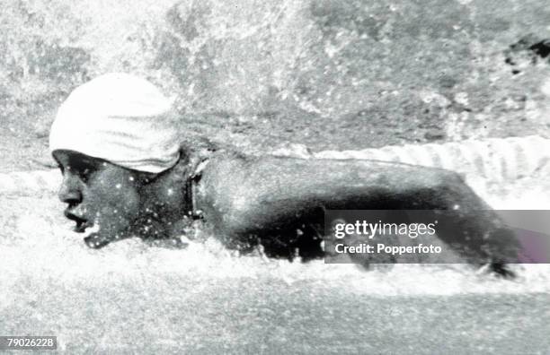 Kornelia Ender of East Germany competes in the Women's 100 metre butterfly swimming event at the 1976 Summer Olympics in the Olympic Pool in...