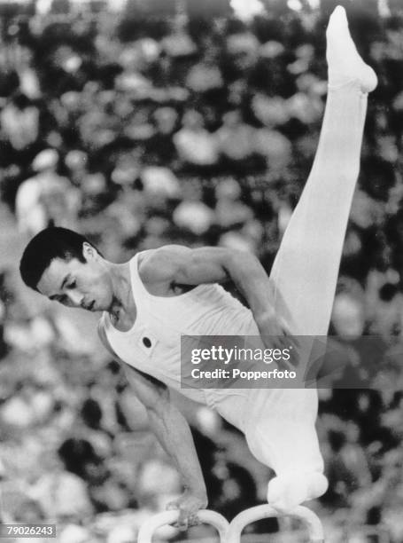 Olympic Games, Munich, West Germany, Gymanstics, Sawao Kato of Japan who took the gold medal in the group exercises, in action on the pommel horse...
