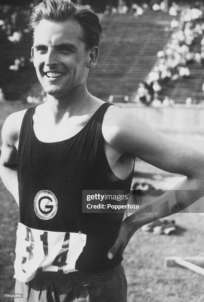 1952 Olympic Games. Helsinki, Finland. Men's 1500 Metres. German bronze medal winner Werner Lueg.