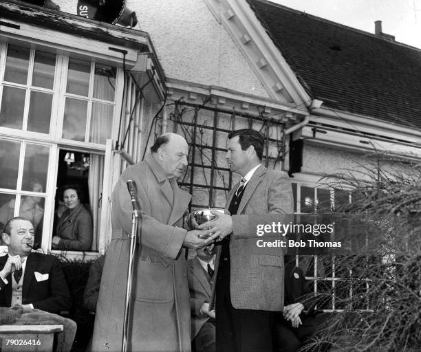 Closed Championships Little Aston, England, Legendary British golfer Peter Alliss receives the trophy after his victory