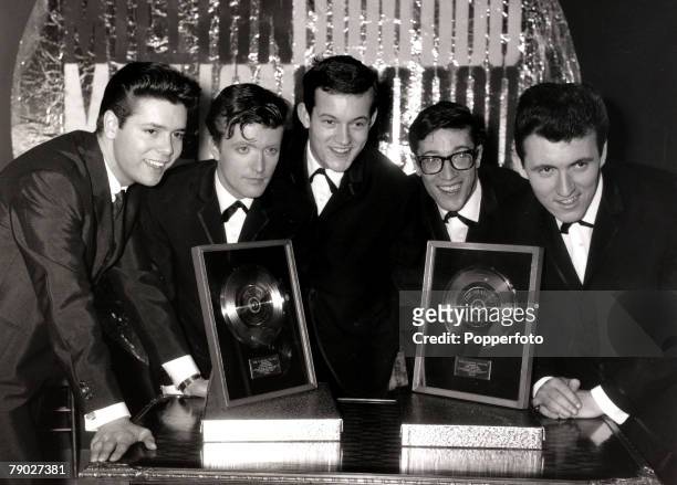 Entertainment/Music, 13th April 1962, Cliff Richard, and his backing group "The Shadows" after they had been presented with gold discs to celebrate...