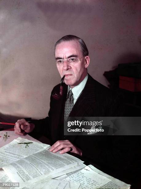 Politics, Sir Stafford Cripps, Minister of Econimic Affairs, pictured at his desk, London, 1947.