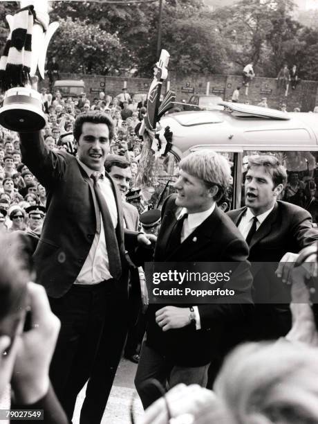 Sport/Football, Newcastle, England, 12th June 1969, Newcastle United captain Bobby Moncur holds aloft the Inter Cities Fairs Cup as the team tour...