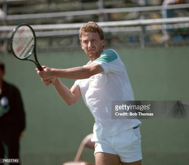 Slovakian tennis player Miloslav Mecir of Czechoslovakia competes to win the gold medal in the Men's singles tennis event in the Seoul Olympic Park...