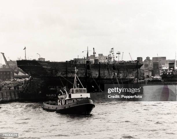 Shipping, Bristol, England, 23rd June 1970, The "S,S, Great Britain", Brunel's historic steamship built in 1843 is towed into Avonmouth Docks where...