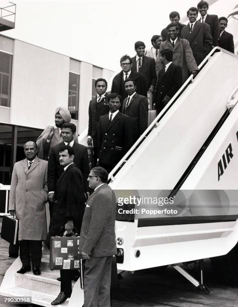 Sport/Cricket, London, England, 18th June 1971, The Indian cricket team pictured upon arrival at Heathrow Airport prior to their tour of the U,K,...