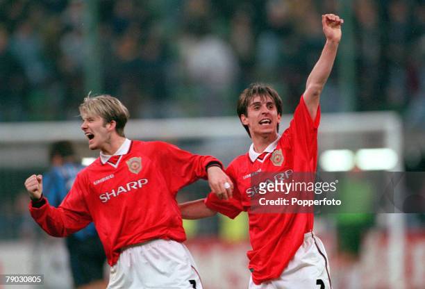 Football, 1999 UEFA Champions League Quarter-Final, Second Leg, San Siro Stadium, 17th March Inter Milan 1 v Manchester United 1, Manchester United's...
