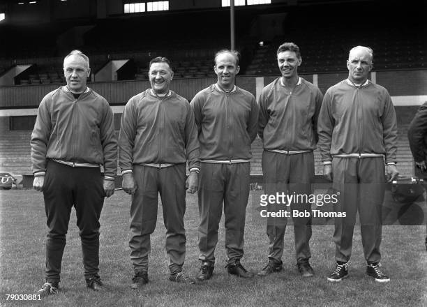 Sport, Football, Anfield, England, July 1968, Liverpool FC Manager Bill Shankly is pictured with his coaching staff, L-R: Bob Paisley, Ronnie Moran ,...