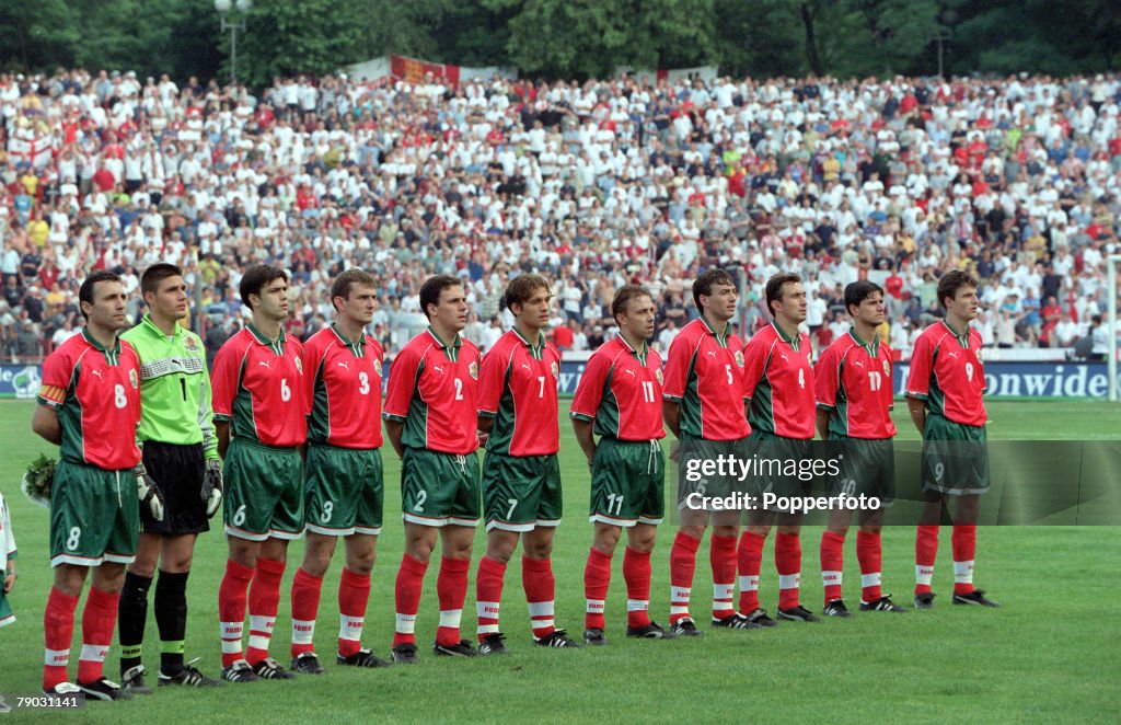 Football. European Championships 2000 Qualifier. Sofia. 9th June, 1999. Bulgaria 1 v England 1. The Bulgarian team line up before the match.