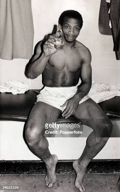 Sport/Football, 12th March 1978, West Bromwich Albion striker Cyrille Regis is pictured in the dressing room after a F.A. Cup match