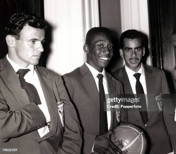 Sport/Football, circa 1958, Brazil trio L-R: Evaristo, Pele and Zito pictured together.