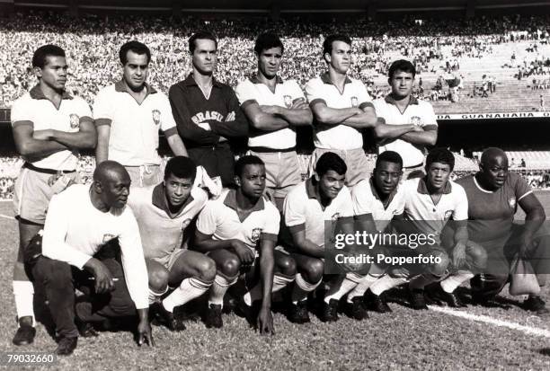 Sport/Football A Brazil XI pose together for a team photograph shortly before the 1966 World Cup Finals held in England, with players including,...