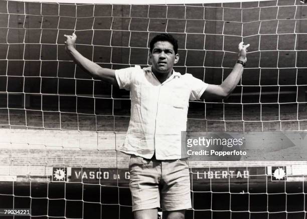 Sport, Football, July 1967, Brazil star Garrincha pictured in the Maracana Stadium, Rio de Janeiro, He played 60 times for Brazil and with he and...