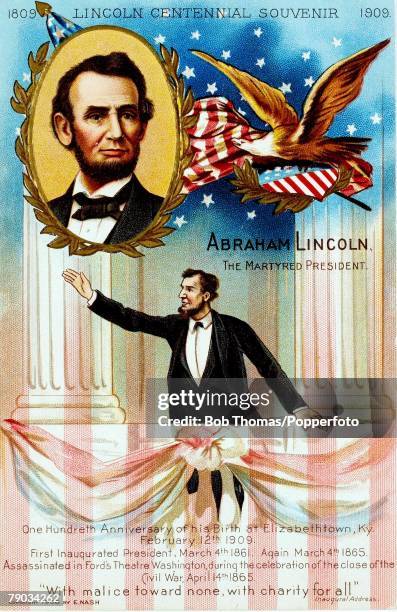 Colour illustration, Politics, Abraham Lincoln, U,S, politician, 16th President of the United States A souvenir to mark the 100th anniversary of the...