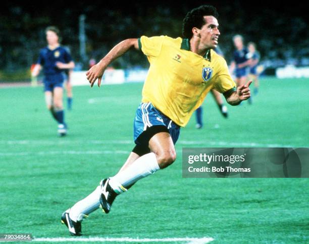 World Cup Finals, Turin, Italy, 10th June Brazil 2 v Sweden 1 Brazil's Careca turns to celebrate after scoring one of his side's two goals