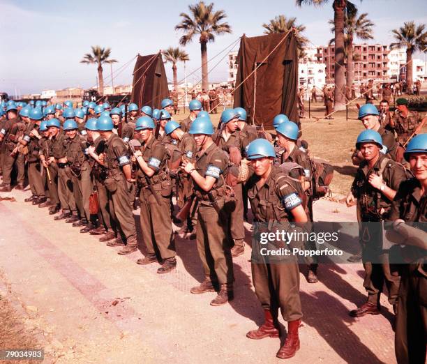 Suez Canal Crisis, Egypt A UN troop contingent arrive to restore order to Port Said during the troubles