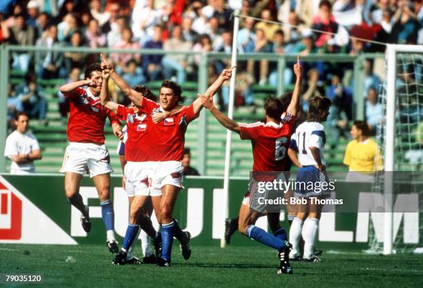 World Cup Finals, Florence, Italy, 10th June Czechoslovakia 5 v USA 1, Czechoslovakia's Thomas Skuhravy celebrates after scoring a goal