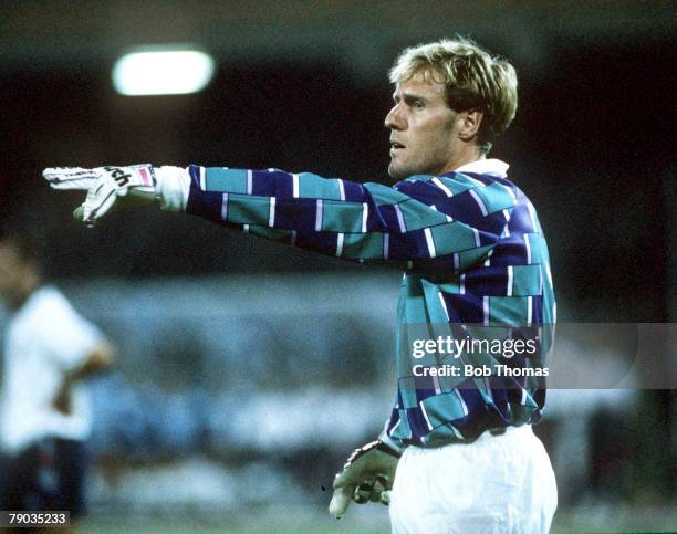 World Cup Finals, Cagliari, Italy, 16th June England 0 v Holland 0, Holland goalkeeper Hans Van Breukelen shouts instructions