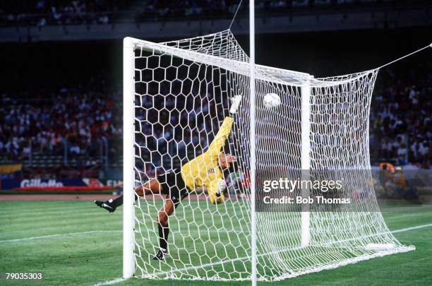World Cup Semi Final, Turin, Italy, 4th July West Germany 1 v England 1, , England goalkeeper Peter Shilton is beaten for the opening goal after an...