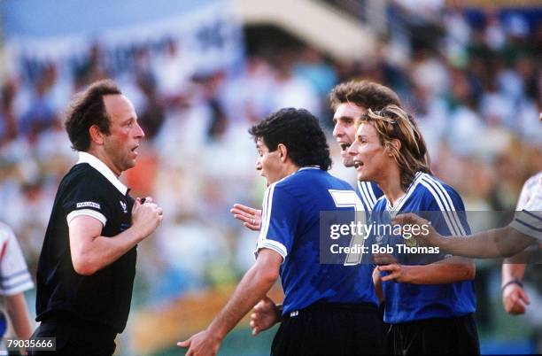 World Cup Quarter Final, Florence, Italy, 30th June Argentina 0 v Yugoslavia 0, , Argentina's Jorge Burruchaga , Claudio Caniggia and Oscar Ruggeri...