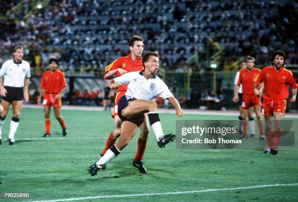 World Cup Finals, Second Phase, Bologna, Italy, 26th June England 1 v Belgium 0 , England's David Platt volleys home his dramatic winning goal in the...