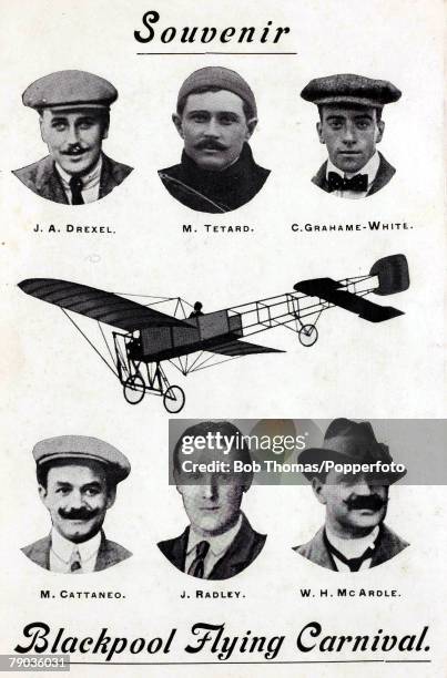 Early Aviation, Circa 1910, The Blackpool Flying Carnival, and the "stars" of the event: JA Drexel, M Tetard, C Grahame-White, M Cattaneo, J Radley,...