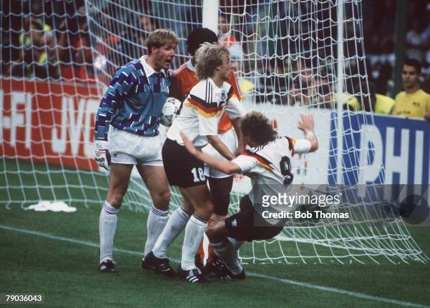 World Cup Finals, Second Phase, Milan, Italy, 24th June West Germany 2 v Holland 1, West Germany's Rudi Voeller clashes with Holland's Frank Rijkaard...