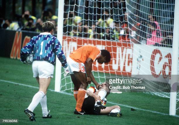 World Cup Finals, Second Phase, Milan, Italy, 24th June West Germany 2 v Holland 1, West Germany's Rudi Voeller clashes with Holland's Frank Rijkaard...