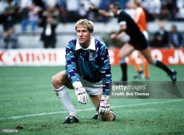 World Cup Finals, Second Phase, Milan, Italy, 24th June West Germany 2 v Holland 1, Dutch goalkeeper Hans Van Breukelen is dejected after West...