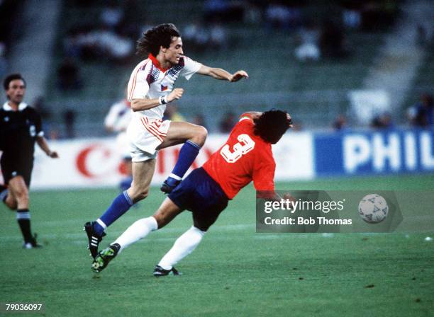 World Cup Finals, Second Phase, Bari, Italy, 23rd June Czechoslovakia 4 v Costa Rica 1, Czechoslovakia's Ivo Knoflicek is fouled by Costa Rica's...