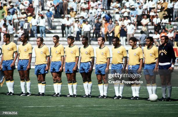 World Cup Finals, Mexico, Eventual World Champions Brazil line up before one of their matches, They are L-R: Carlos Alberto, Brito, Gerson, Wilson...