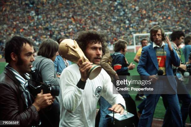 World Cup Final, Munich, West Germany, 7th July West Germany 2 v Holland 1, West Germany's Paul Breitner carries the trophy on a lap of honour at the...