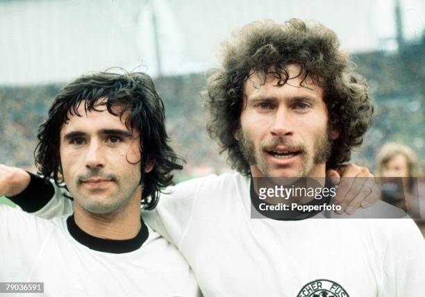 World Cup Final, Munich, West Germany, 7th July West Germany 2 v Holland 1, West Germany's goalscorers Gerd Muller and Paul Breitner after the match