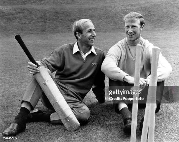 Sport, Football, Roehampton, England, World Cup Preparation, 7th July 1966, Brothers Bobby and Jack Charlton relax prior to taking their turn to bat...