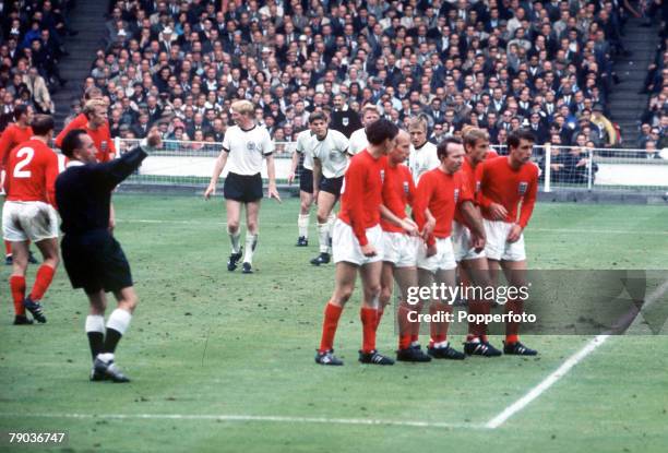 World Cup Final 30th July Wembley Stadium, England, England 4 v West Germany 2, England players L-R: Martin Peters, Bobby Charlton, Nobby Stiles,...