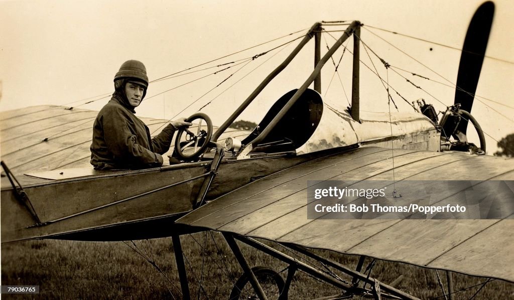 Early Aviation. Mr. Norman C Spratt in the Deperdussin monoplane. circa 1915.